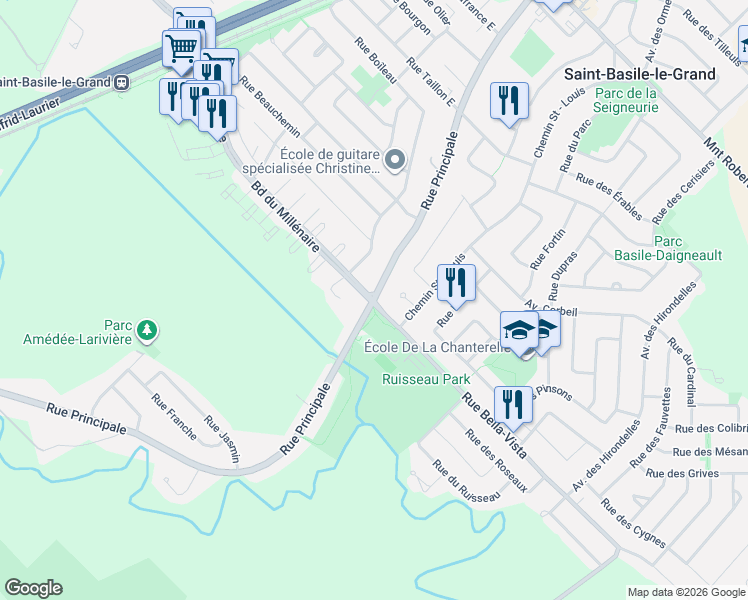 map of restaurants, bars, coffee shops, grocery stores, and more near 295 Rue Principale in Saint-Basile-le-Grand