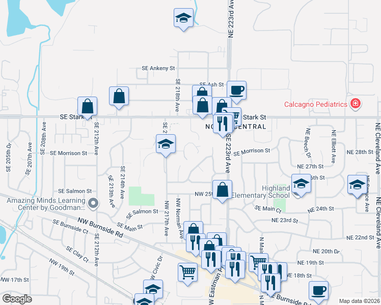 map of restaurants, bars, coffee shops, grocery stores, and more near 21900 Southeast Alder Drive in Gresham