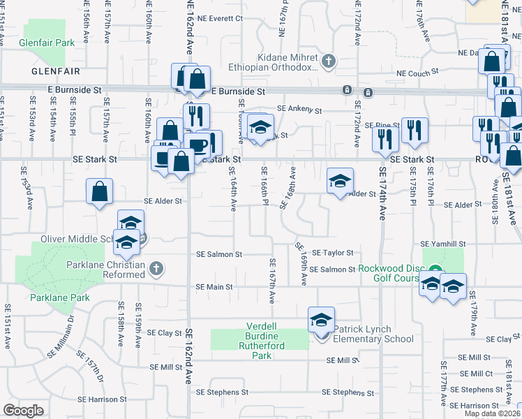 map of restaurants, bars, coffee shops, grocery stores, and more near 726 Southeast 166th Place in Portland