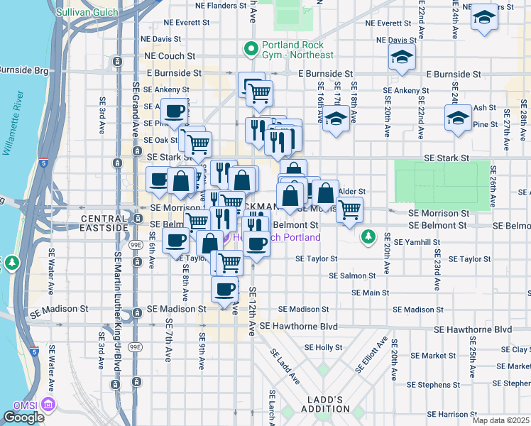 map of restaurants, bars, coffee shops, grocery stores, and more near in Portland