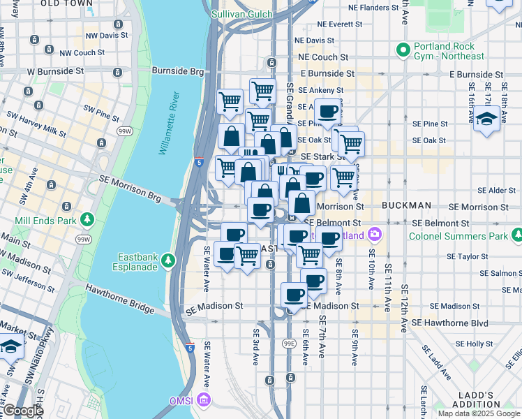 map of restaurants, bars, coffee shops, grocery stores, and more near in Portland