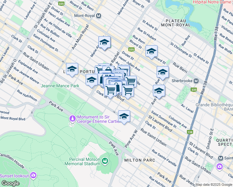 map of restaurants, bars, coffee shops, grocery stores, and more near 4 Avenue Duluth Est in Montréal