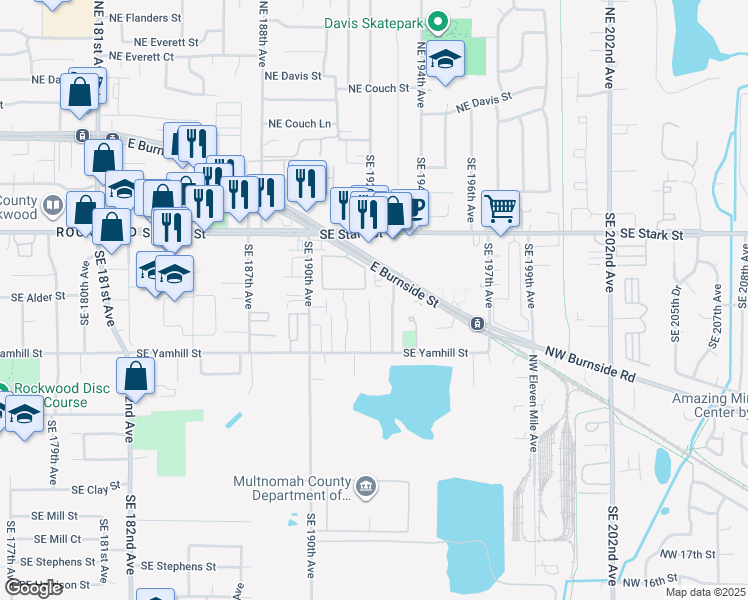 map of restaurants, bars, coffee shops, grocery stores, and more near 19159 Southeast Yamhill Street in Portland