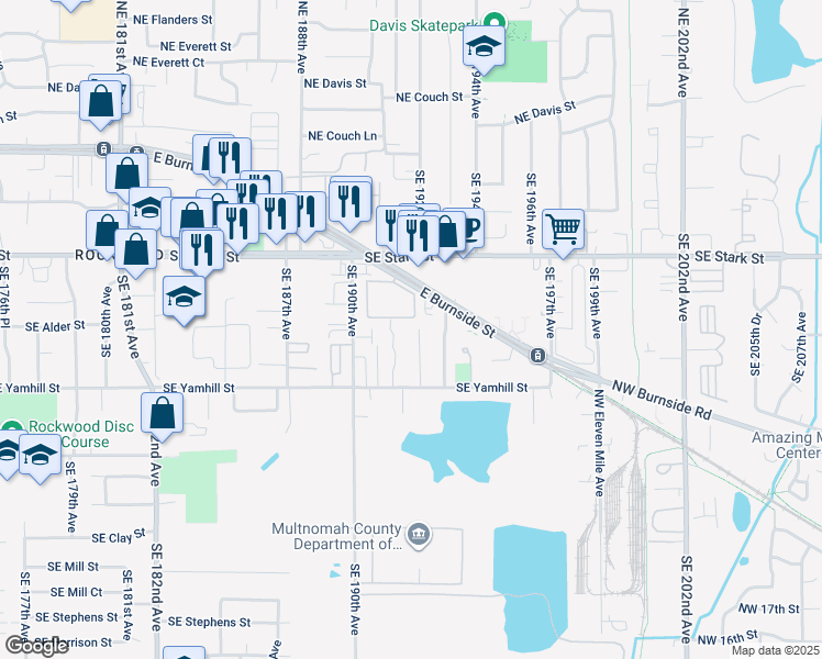 map of restaurants, bars, coffee shops, grocery stores, and more near 19159 Southeast Yamhill Street in Portland
