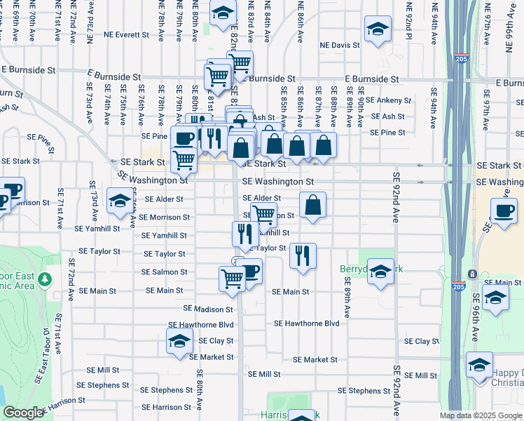 map of restaurants, bars, coffee shops, grocery stores, and more near 706 Southeast 84th Avenue in Portland