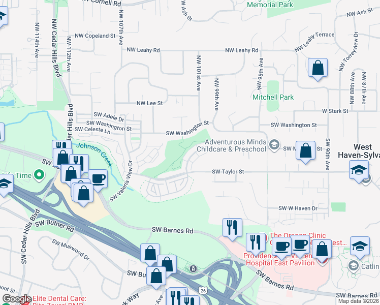 map of restaurants, bars, coffee shops, grocery stores, and more near 10057 Southwest Morrison Street in Portland