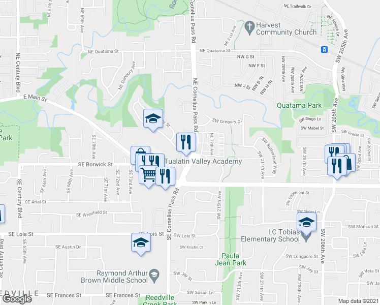 map of restaurants, bars, coffee shops, grocery stores, and more near 273 Northeast 78th Avenue in Hillsboro