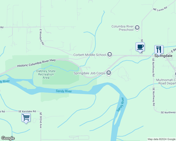 map of restaurants, bars, coffee shops, grocery stores, and more near 31005 Historic Columbia River Highway in Troutdale