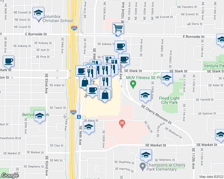 map of restaurants, bars, coffee shops, grocery stores, and more near 18 in Portland