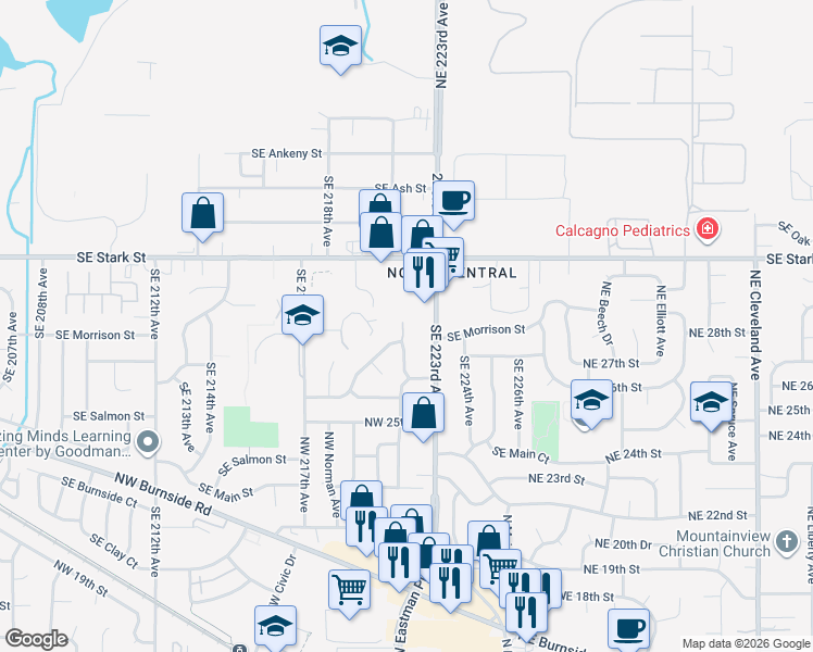 map of restaurants, bars, coffee shops, grocery stores, and more near 645 Southeast 223rd Avenue in Gresham