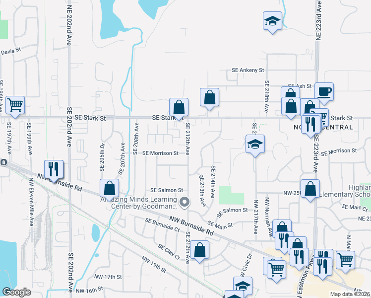 map of restaurants, bars, coffee shops, grocery stores, and more near 711 Southeast 212th Avenue in Gresham