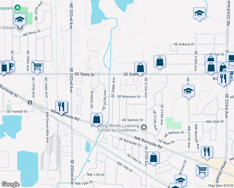 map of restaurants, bars, coffee shops, grocery stores, and more near 717 Southeast 208th Avenue in Gresham