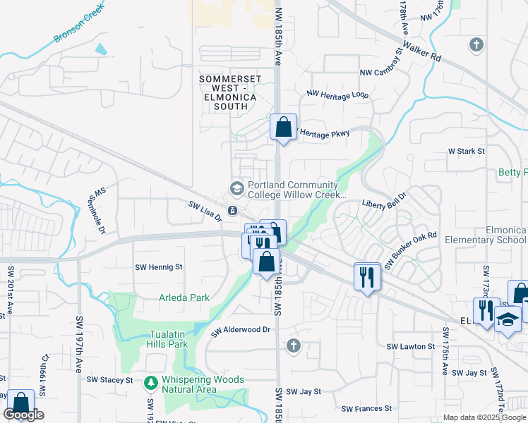 map of restaurants, bars, coffee shops, grocery stores, and more near 305 Southwest Edgeway Drive in Hillsboro