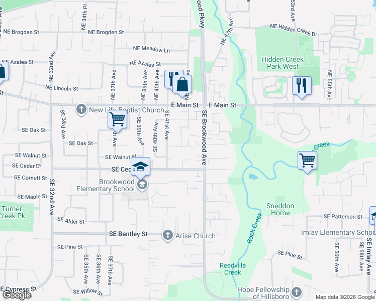 map of restaurants, bars, coffee shops, grocery stores, and more near 357 Southeast 43rd Avenue in Hillsboro