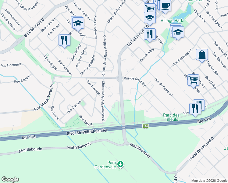 map of restaurants, bars, coffee shops, grocery stores, and more near 1800 Place Dunant in Saint-Bruno-de-Montarville