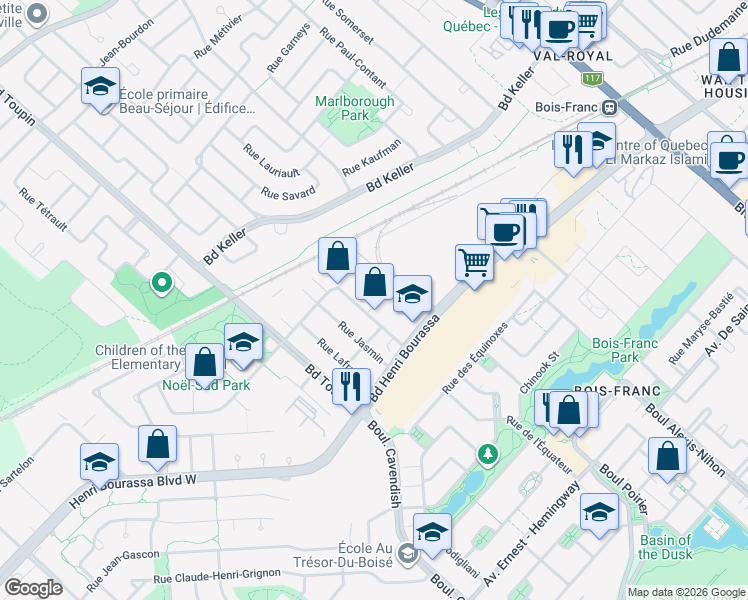 map of restaurants, bars, coffee shops, grocery stores, and more near in Montreal