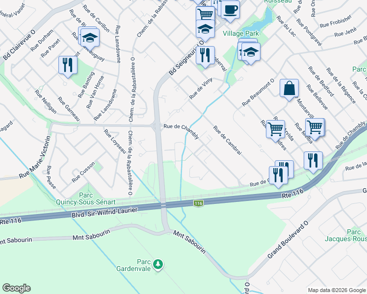 map of restaurants, bars, coffee shops, grocery stores, and more near 501 Rue des Tilleuls in Saint-Bruno-de-Montarville
