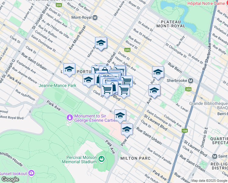 map of restaurants, bars, coffee shops, grocery stores, and more near 16 Avenue Duluth Est in Montréal