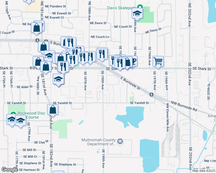 map of restaurants, bars, coffee shops, grocery stores, and more near 740 Southeast 190th Avenue in Portland