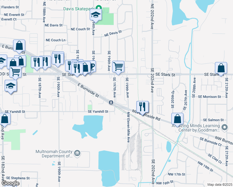 map of restaurants, bars, coffee shops, grocery stores, and more near 730 Southeast 197th Avenue in Portland