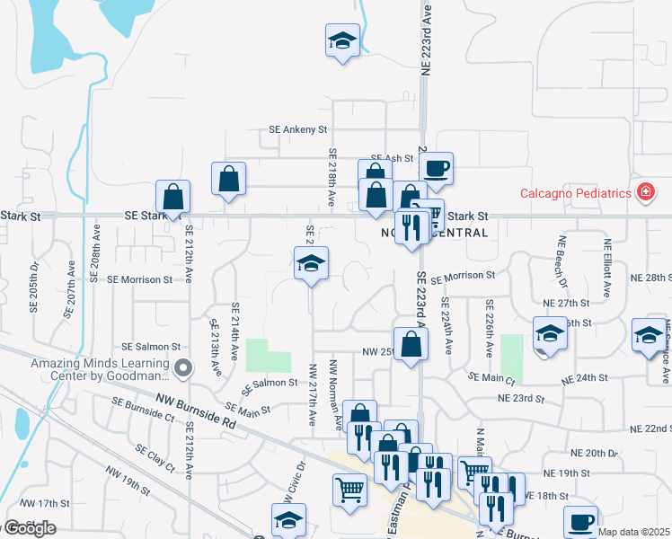 map of restaurants, bars, coffee shops, grocery stores, and more near 21805 Southeast Alder Drive in Gresham