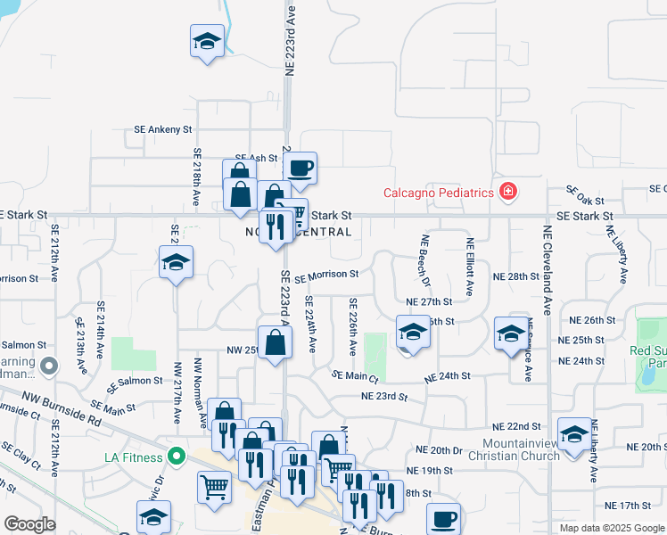 map of restaurants, bars, coffee shops, grocery stores, and more near 22453 Southeast Morrison Street in Gresham