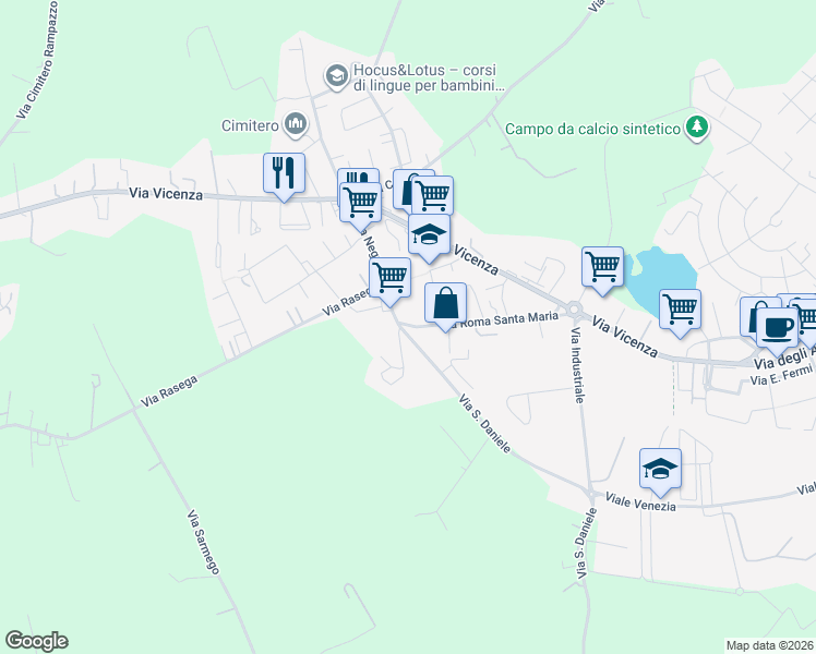 map of restaurants, bars, coffee shops, grocery stores, and more near 10 Via San Daniele in Camisano Vicentino