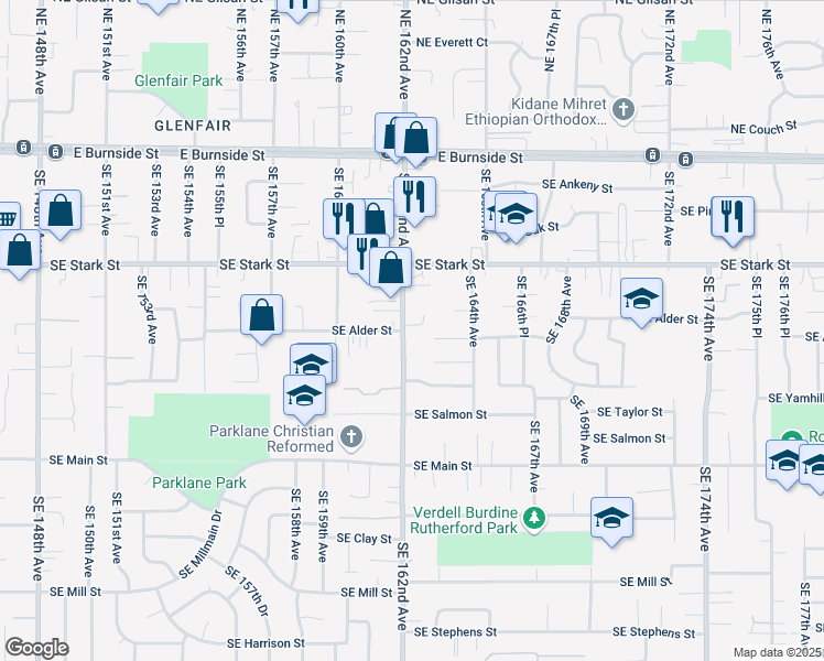 map of restaurants, bars, coffee shops, grocery stores, and more near 706 Southeast 162nd Avenue in Portland