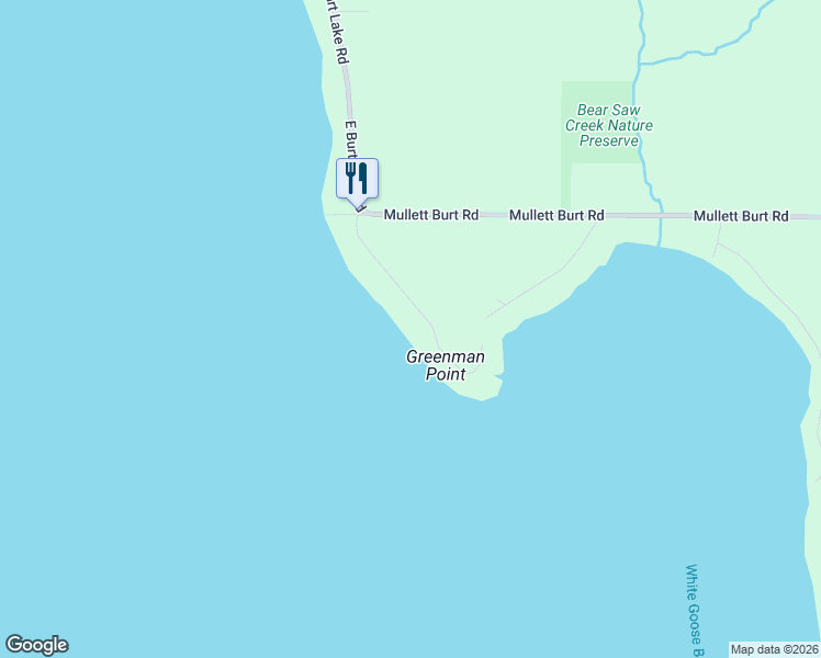 map of restaurants, bars, coffee shops, grocery stores, and more near 3731 Greenmans Point Road in Cheboygan