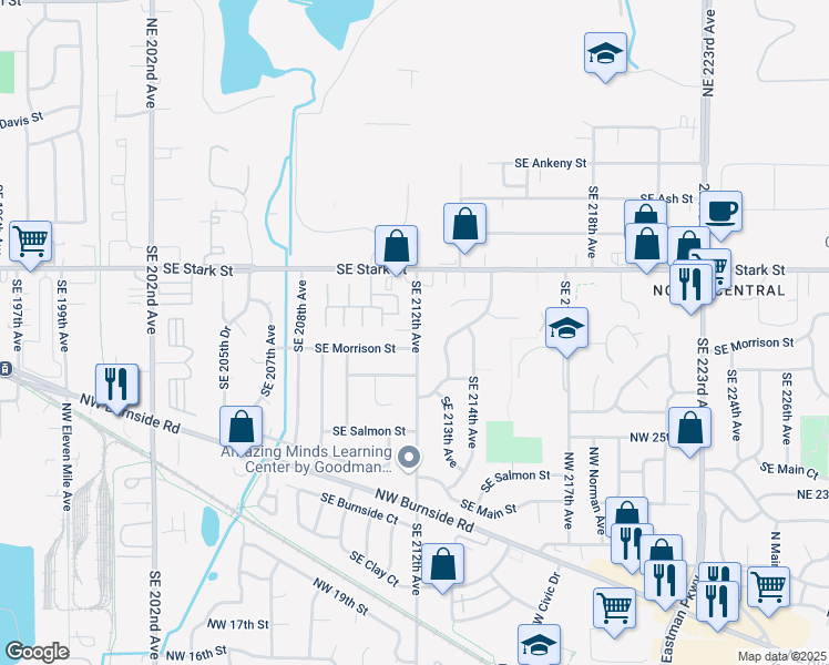 map of restaurants, bars, coffee shops, grocery stores, and more near 711 Southeast 212th Avenue in Gresham