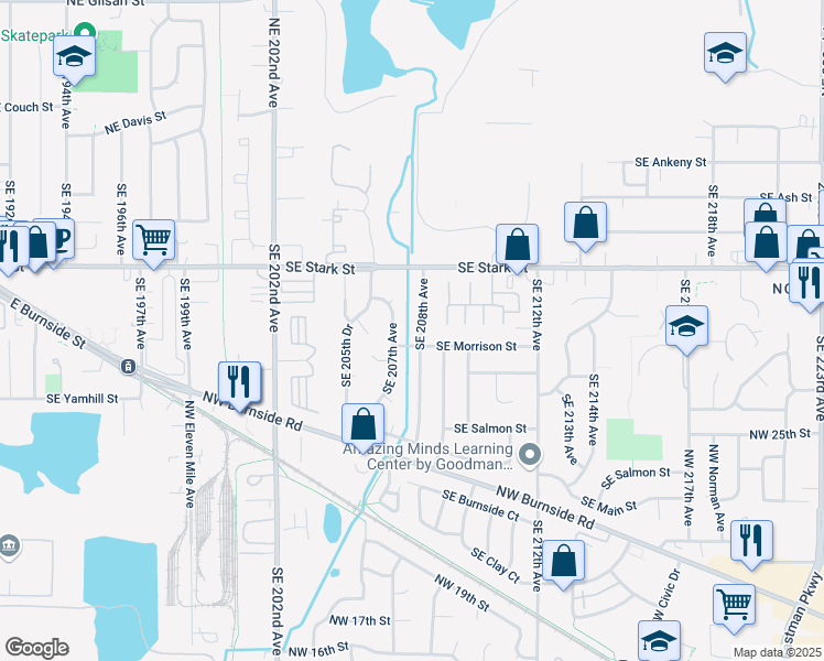 map of restaurants, bars, coffee shops, grocery stores, and more near 717 Southeast 208th Avenue in Gresham