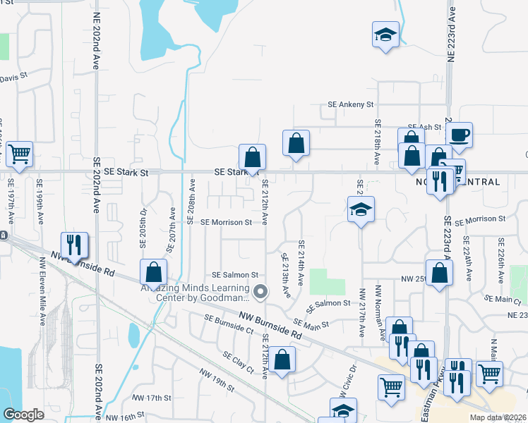 map of restaurants, bars, coffee shops, grocery stores, and more near 711 Southeast 212th Avenue in Gresham