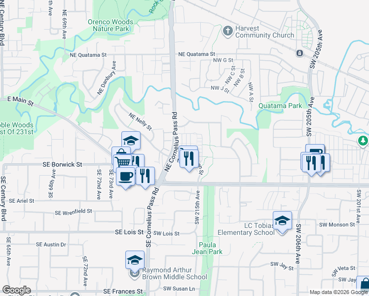 map of restaurants, bars, coffee shops, grocery stores, and more near 273 Northeast 78th Avenue in Hillsboro
