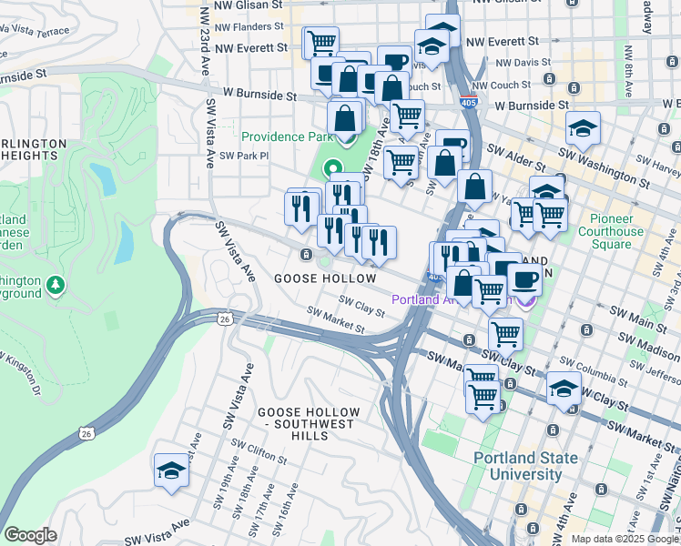 map of restaurants, bars, coffee shops, grocery stores, and more near in Portland