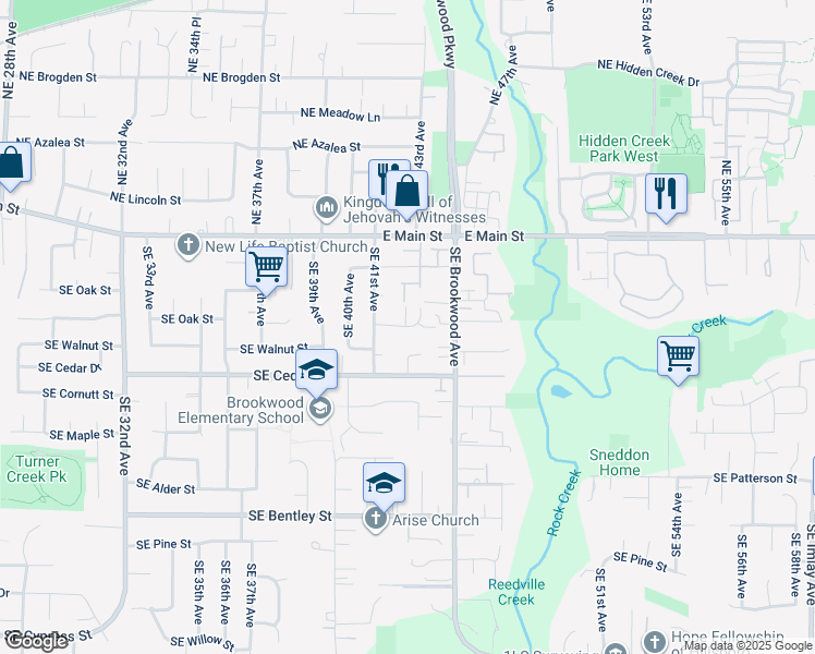 map of restaurants, bars, coffee shops, grocery stores, and more near 4224 Southeast Oak Street in Hillsboro