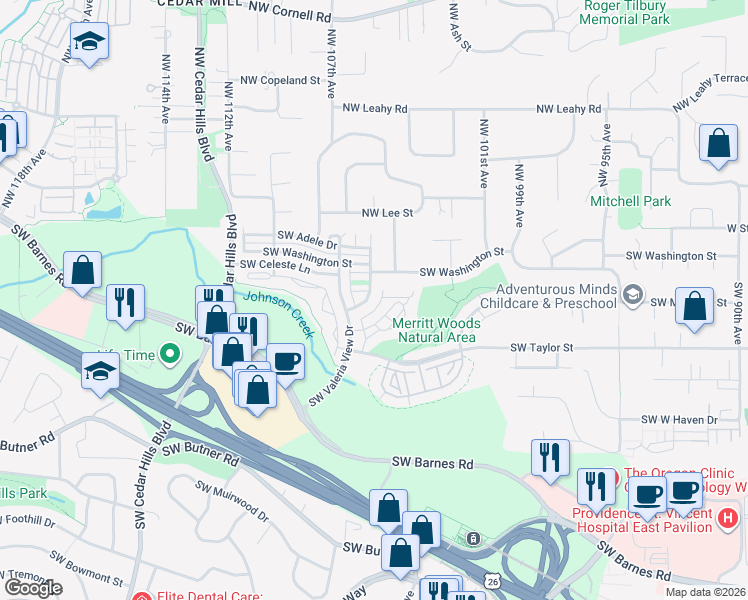 map of restaurants, bars, coffee shops, grocery stores, and more near 306 Southwest 105th Terrace in Portland