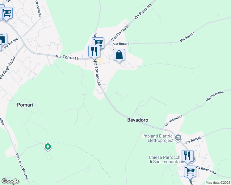 map of restaurants, bars, coffee shops, grocery stores, and more near 42 Via Torrerossa in Bevadoro