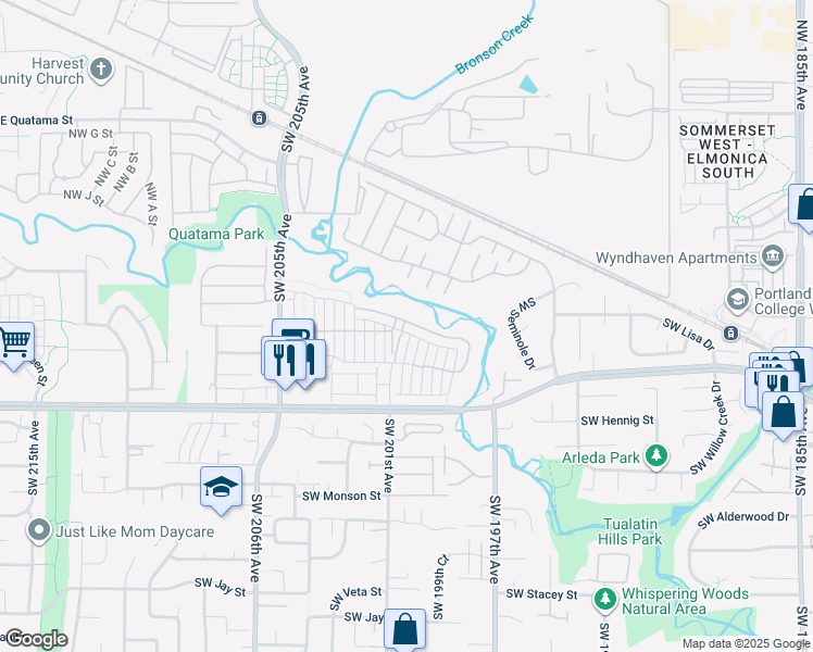 map of restaurants, bars, coffee shops, grocery stores, and more near 20075 Southwest Mohican Street in Aloha