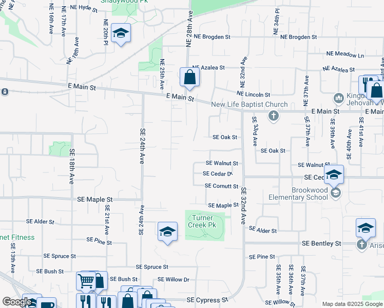 map of restaurants, bars, coffee shops, grocery stores, and more near 2820 Southeast Brian Street in Hillsboro