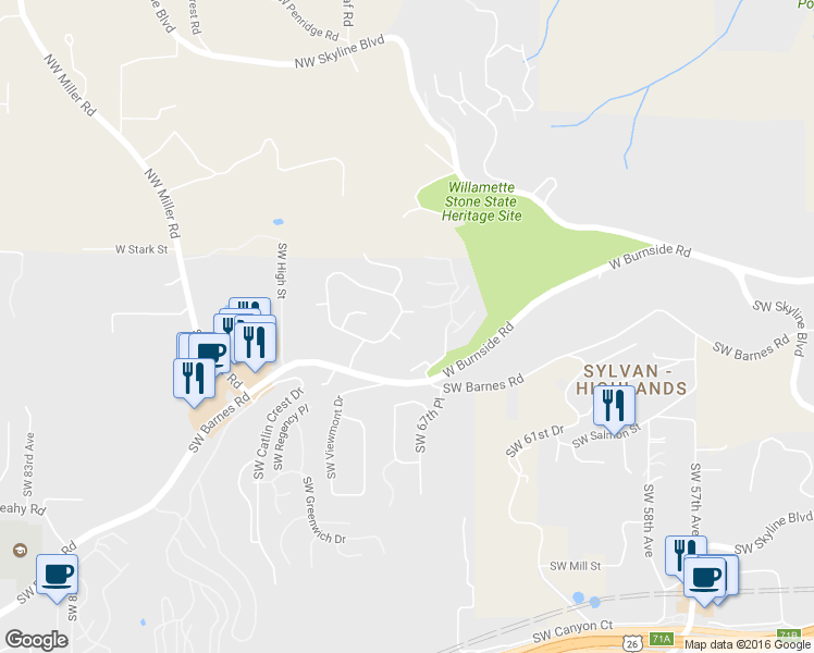 map of restaurants, bars, coffee shops, grocery stores, and more near 7087 Southwest Windemere Loop in Portland