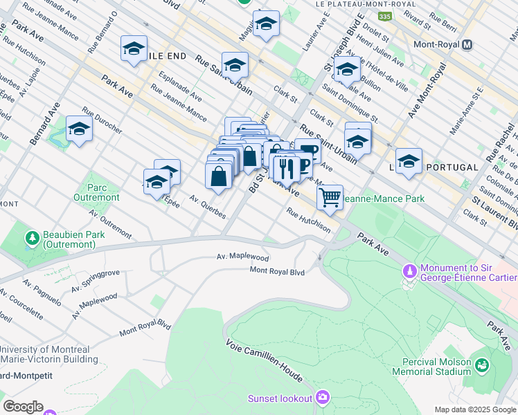 map of restaurants, bars, coffee shops, grocery stores, and more near 63 Avenue Nelson in Montreal