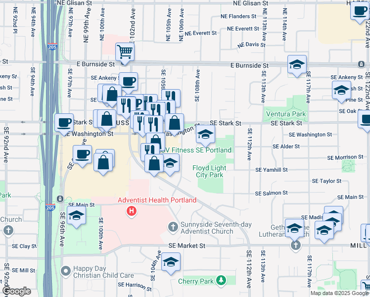 map of restaurants, bars, coffee shops, grocery stores, and more near 700 Southeast 106th Avenue in Portland