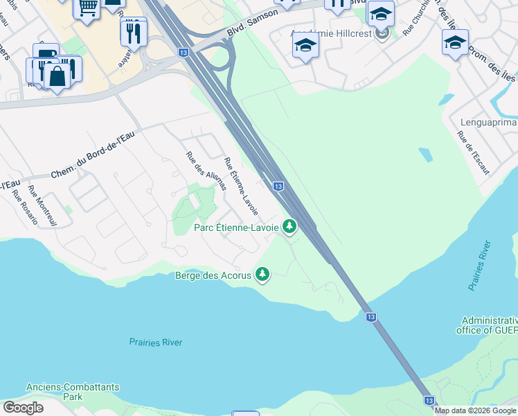 map of restaurants, bars, coffee shops, grocery stores, and more near 484 Rue Étienne-Lavoie in Laval