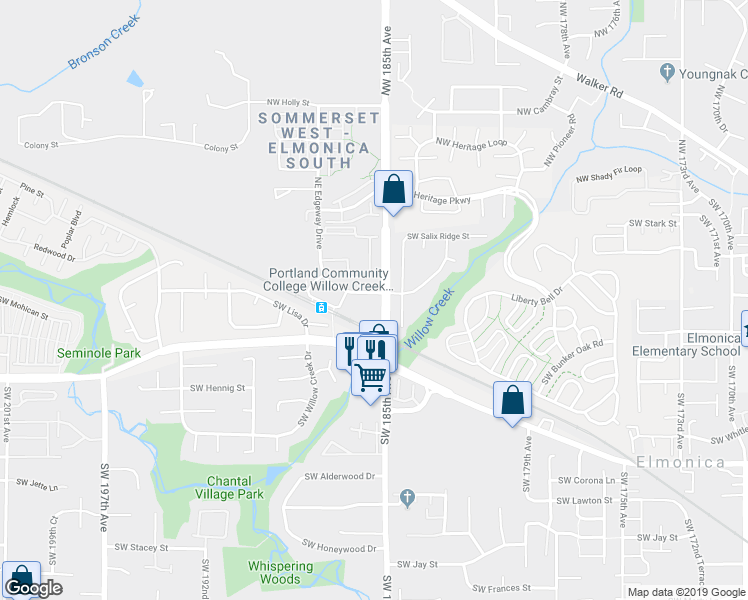 map of restaurants, bars, coffee shops, grocery stores, and more near 305 Southwest Edgeway Drive in Hillsboro