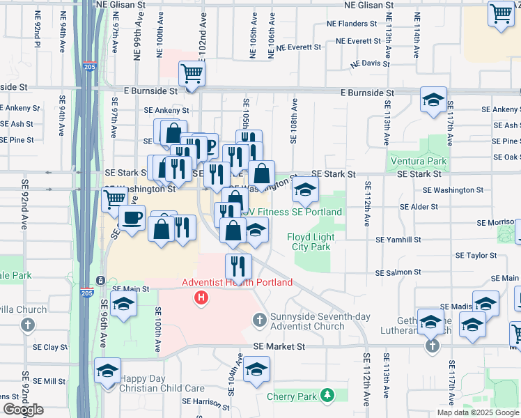 map of restaurants, bars, coffee shops, grocery stores, and more near 700 Southeast 106th Avenue in Portland