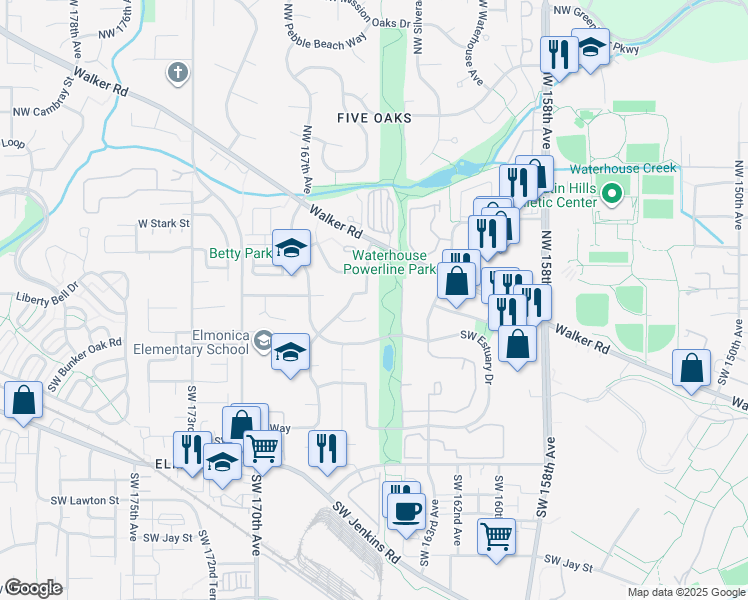 map of restaurants, bars, coffee shops, grocery stores, and more near 280 Southwest Delta Drive in Beaverton