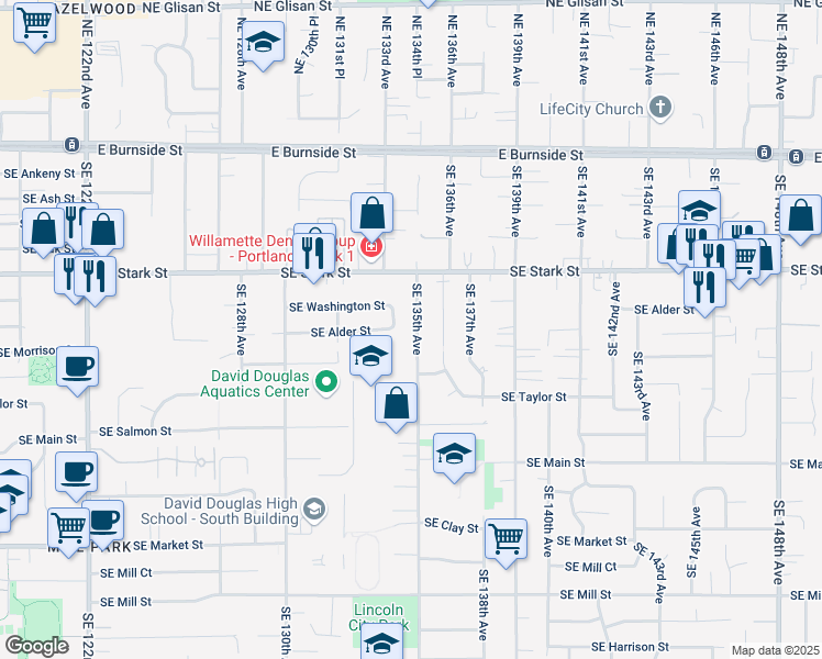 map of restaurants, bars, coffee shops, grocery stores, and more near 701 Southeast 135th Avenue in Portland