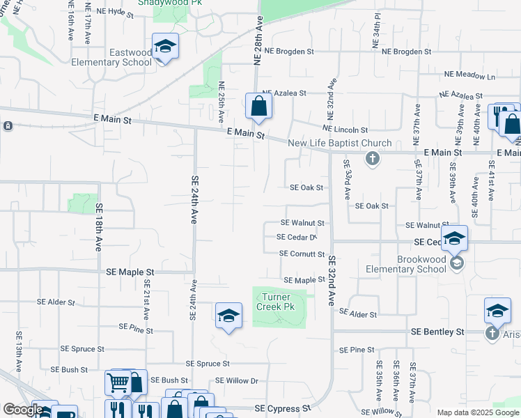 map of restaurants, bars, coffee shops, grocery stores, and more near 2820 Southeast Brian Street in Hillsboro