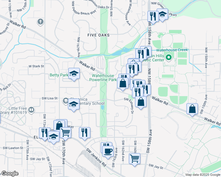 map of restaurants, bars, coffee shops, grocery stores, and more near 16435 Southwest Estuary Drive in Beaverton