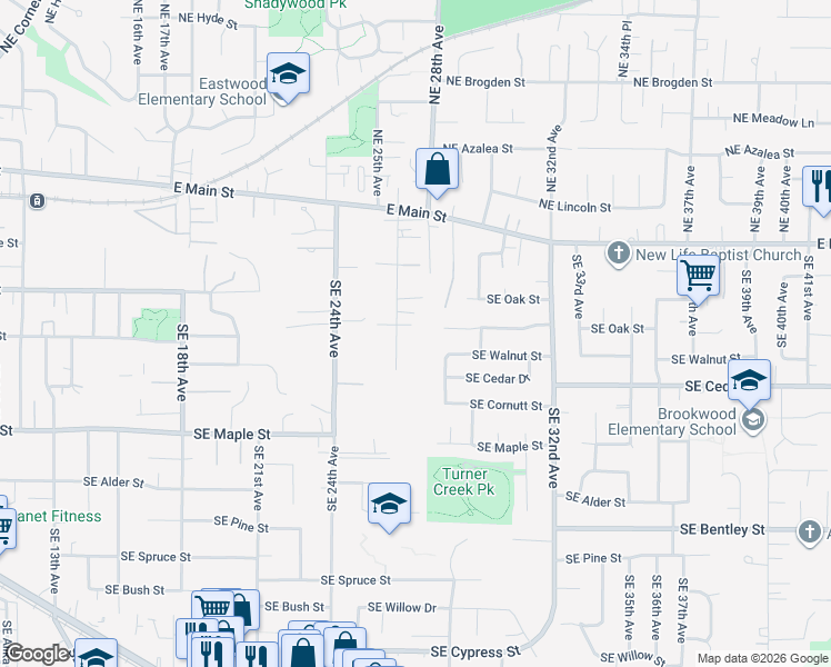 map of restaurants, bars, coffee shops, grocery stores, and more near 482 Southeast 26th Avenue in Hillsboro